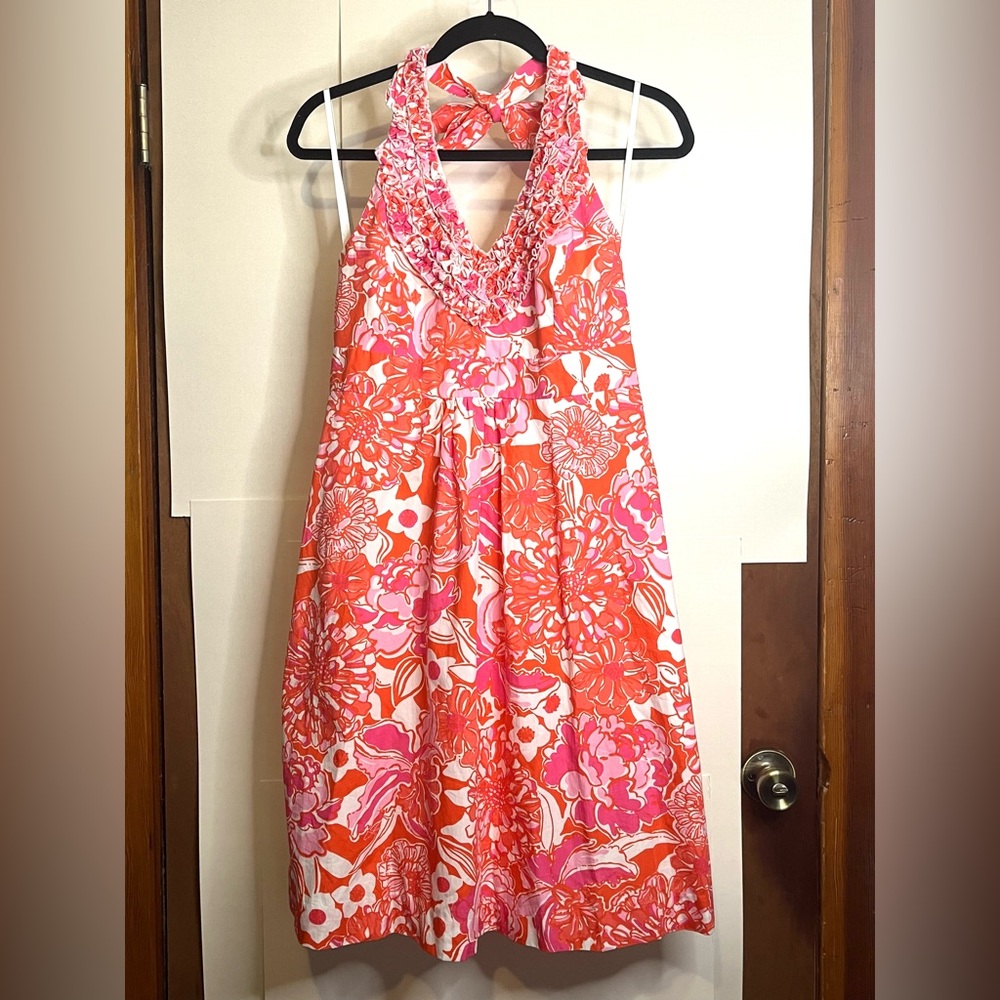 NWT Lilly Pulitzer “Lillian” Floral Halter Dress in Tango Orange